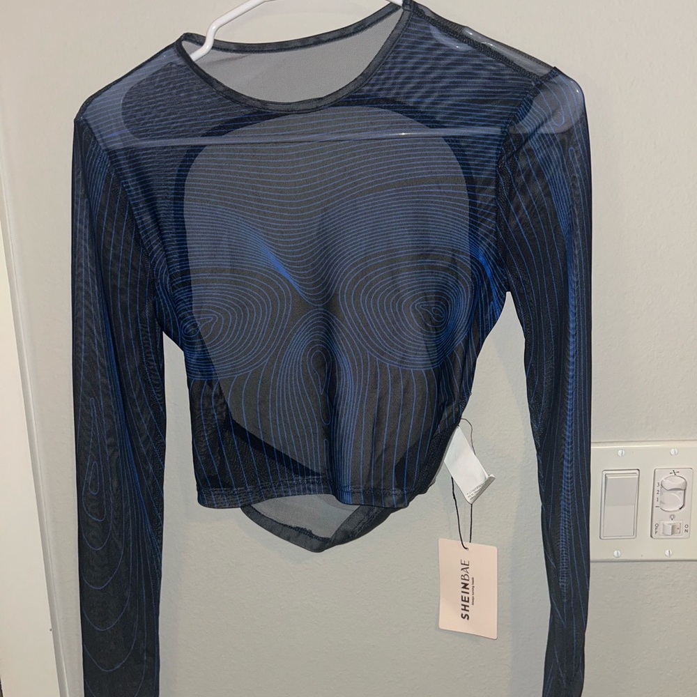 SHEIN Black and Blue Mesh Crop Top